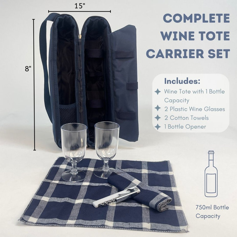 Insulated Portable Wine Bag With Two Wine Glass Set